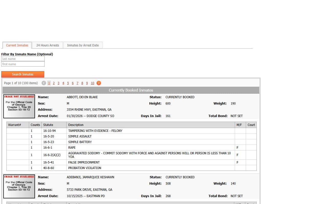 Dodge County court records live jail roster