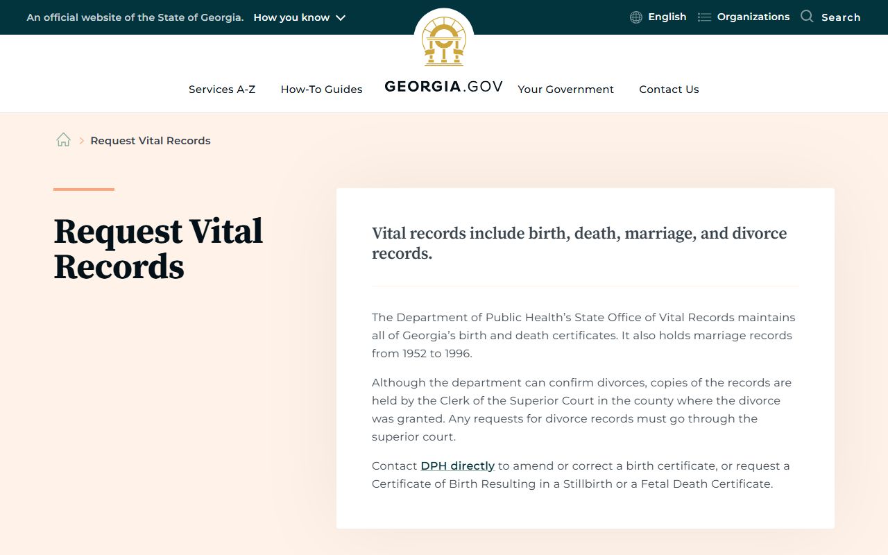 Dodge County marriage and divorce records Georgia vital records request source